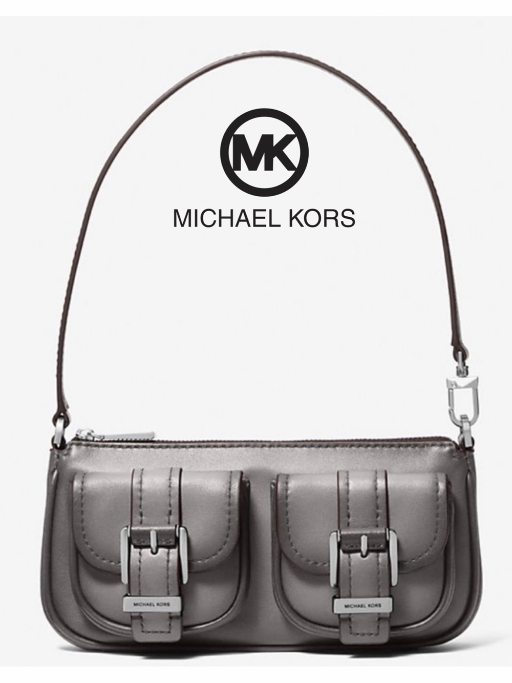 MICHAEL MICHAEL KORS Zoe Small Burnished Leather Pouchette
Color / Storm